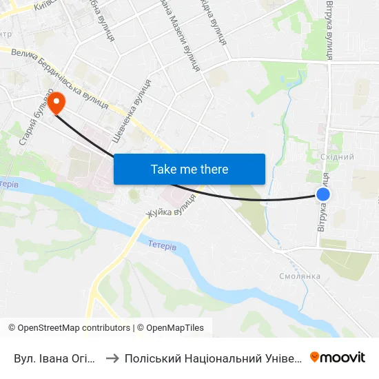 Вул. Івана Огієнка to Поліський Національний Університет map