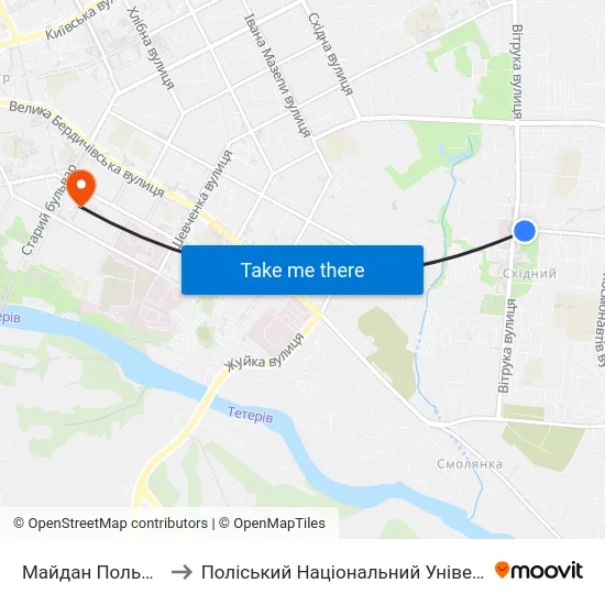 Майдан Польовий to Поліський Національний Університет map
