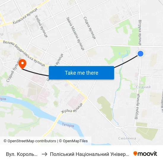 Вул. Корольова to Поліський Національний Університет map