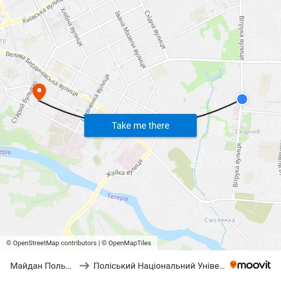 Майдан Польовий to Поліський Національний Університет map
