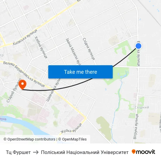 Тц Фуршет to Поліський Національний Університет map