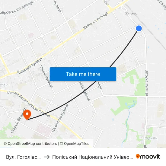 Вул. Гоголівська to Поліський Національний Університет map