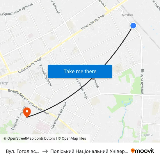 Вул. Гоголівська to Поліський Національний Університет map