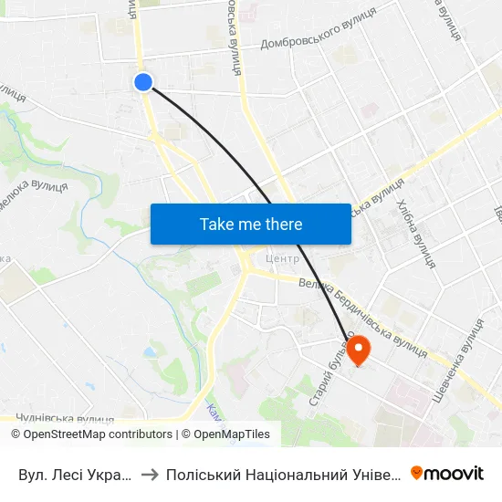 Вул. Лесі Українки to Поліський Національний Університет map