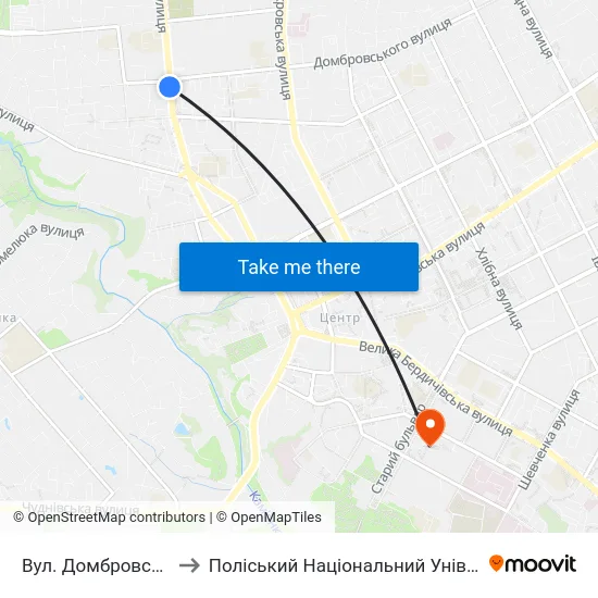 Вул. Домбровського to Поліський Національний Університет map