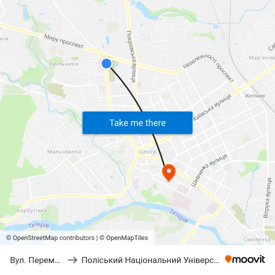 Вул. Перемоги to Поліський Національний Університет map