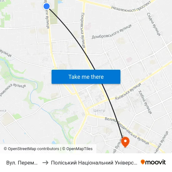 Вул. Перемоги to Поліський Національний Університет map
