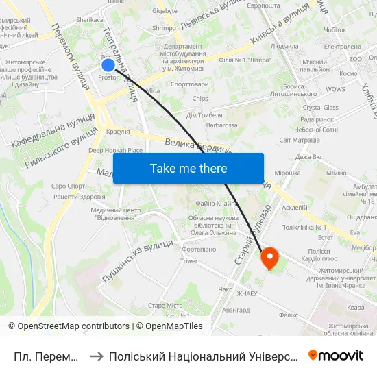 Пл. Перемоги to Поліський Національний Університет map