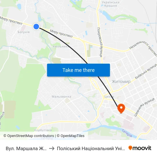 Вул. Маршала Жукова to Поліський Національний Університет map
