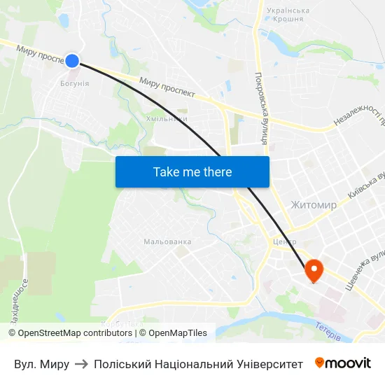 Вул. Миру to Поліський Національний Університет map