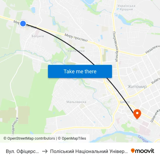 Вул. Офіцерська to Поліський Національний Університет map