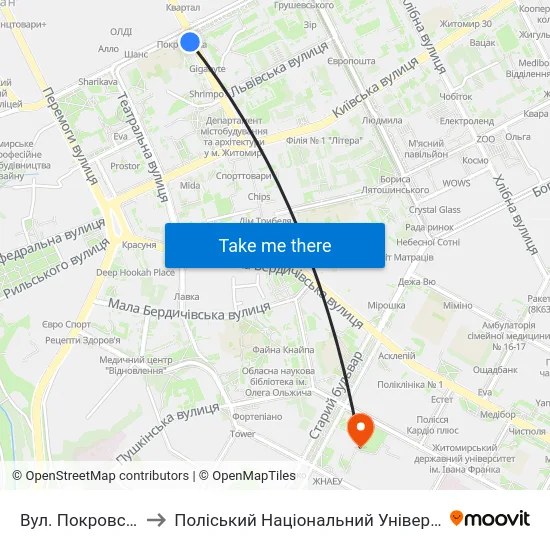 Вул. Покровська to Поліський Національний Університет map