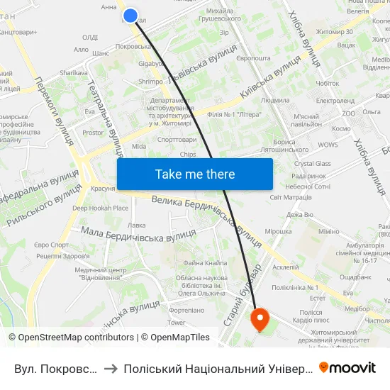 Вул. Покровська to Поліський Національний Університет map