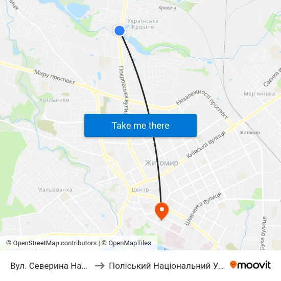 Вул. Северина Наливайка to Поліський Національний Університет map