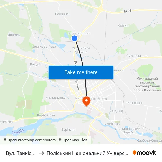 Вул. Танкістів to Поліський Національний Університет map