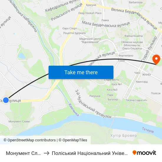 Монумент Слави to Поліський Національний Університет map