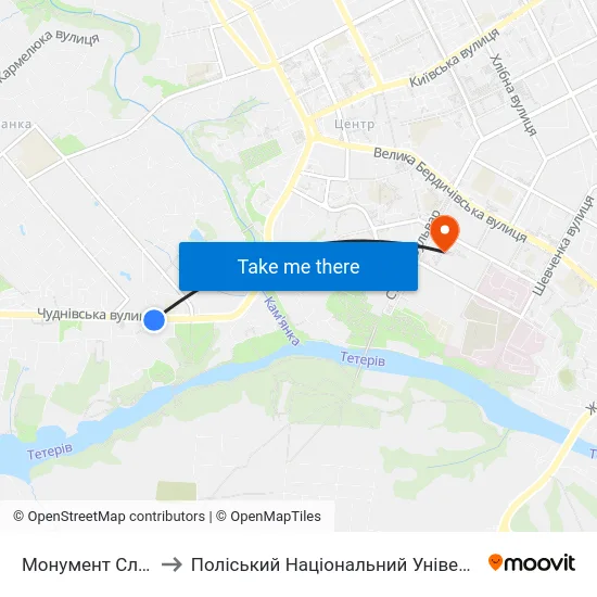 Монумент Слави to Поліський Національний Університет map