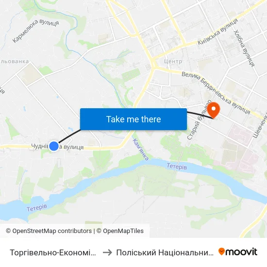 Торгівельно-Економічний Коледж to Поліський Національний Університет map