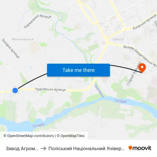 Завод Агромаш to Поліський Національний Університет map