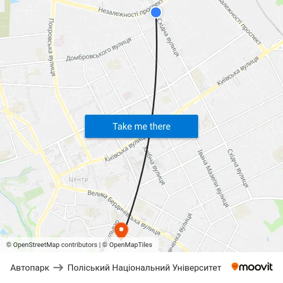Автопарк to Поліський Національний Університет map