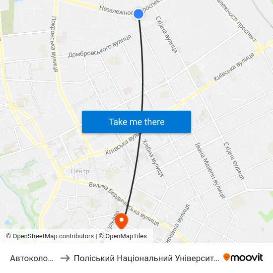 Автоколона to Поліський Національний Університет map