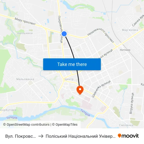 Вул. Покровська to Поліський Національний Університет map