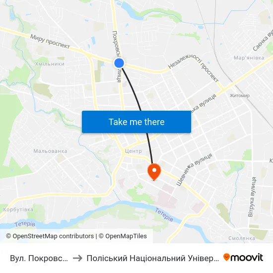 Вул. Покровська to Поліський Національний Університет map