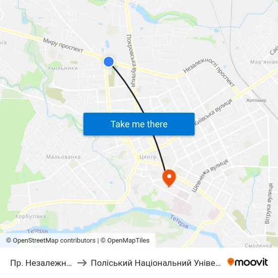 Пр. Незалежності to Поліський Національний Університет map