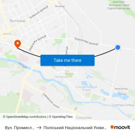 Вул. Промислова to Поліський Національний Університет map