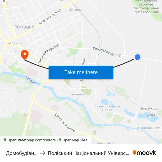 Домобудівник to Поліський Національний Університет map