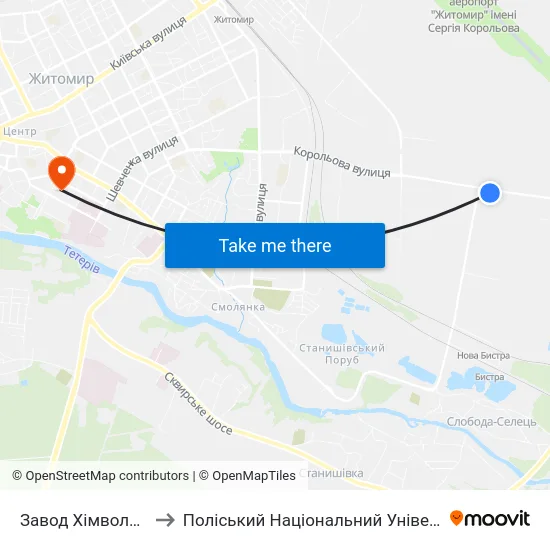 Завод Хімволокно to Поліський Національний Університет map