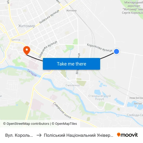 Вул. Корольова to Поліський Національний Університет map