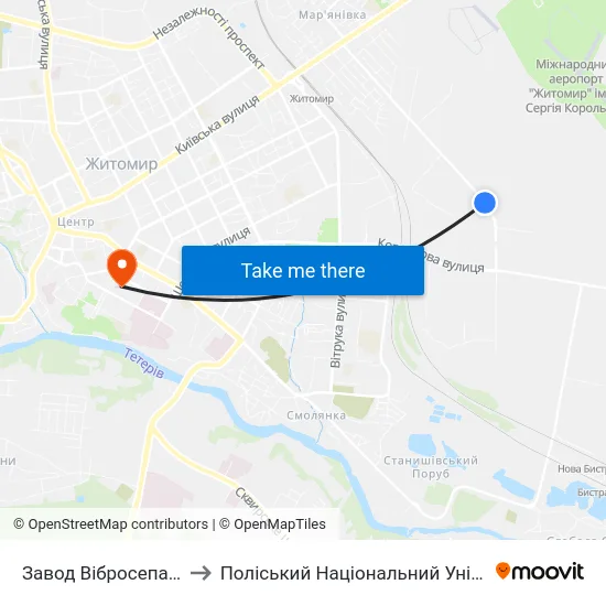 Завод Вібросепаратор to Поліський Національний Університет map
