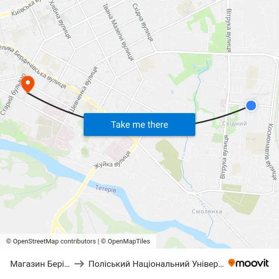 Магазин Берізка to Поліський Національний Університет map