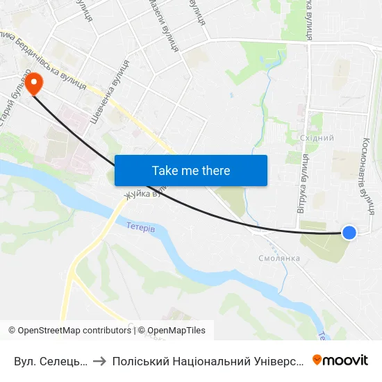 Вул. Селецька to Поліський Національний Університет map
