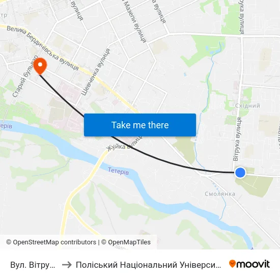 Вул. Вітрука to Поліський Національний Університет map