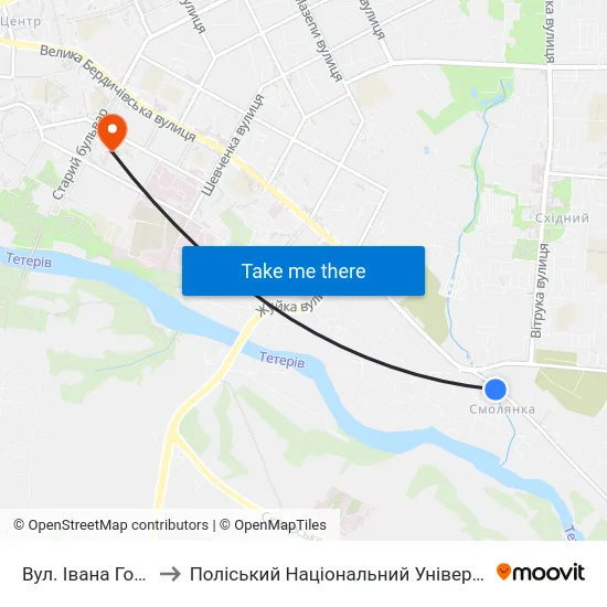 Вул. Івана Гонти to Поліський Національний Університет map