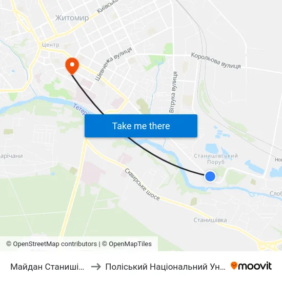 Майдан Станишівський to Поліський Національний Університет map