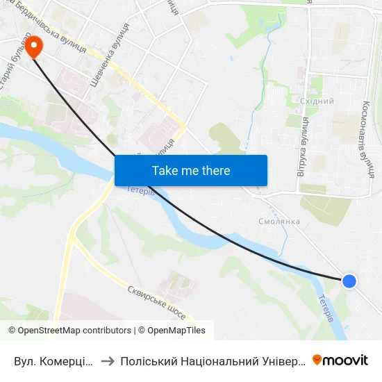 Вул. Комерційна to Поліський Національний Університет map