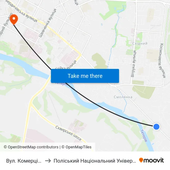Вул. Комерційна to Поліський Національний Університет map