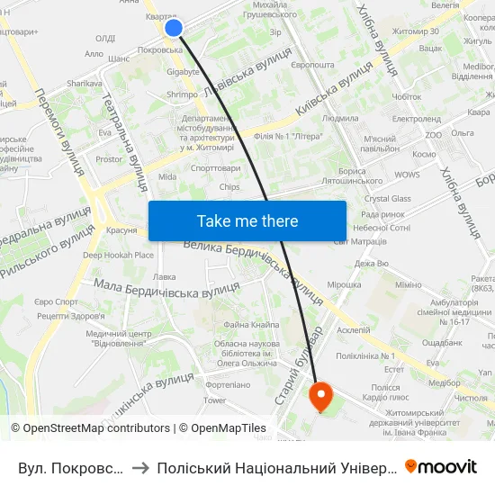 Вул. Покровська to Поліський Національний Університет map