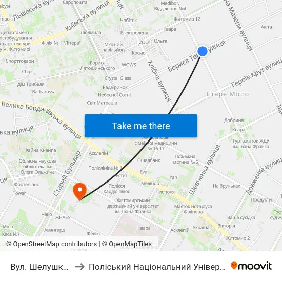 Вул. Шелушкова to Поліський Національний Університет map