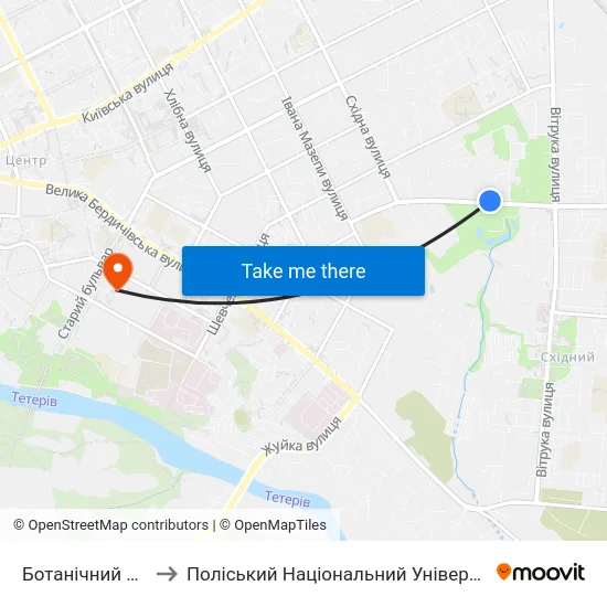 Ботанічний Сад to Поліський Національний Університет map