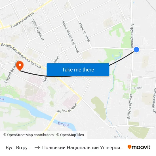 Вул. Вітрука to Поліський Національний Університет map