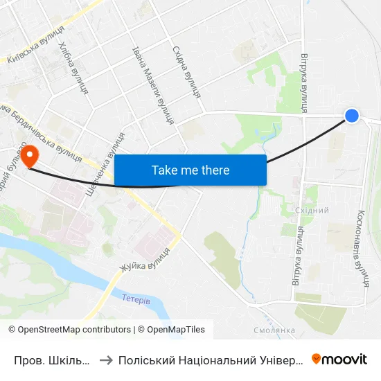Пров. Шкільний to Поліський Національний Університет map