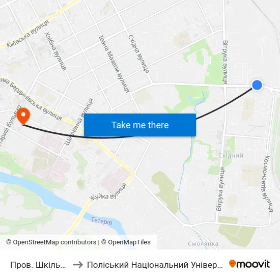Пров. Шкільний to Поліський Національний Університет map