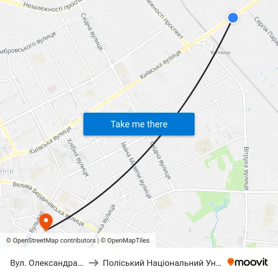 Вул. Олександра Байка to Поліський Національний Університет map