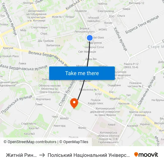 Житній Ринок to Поліський Національний Університет map