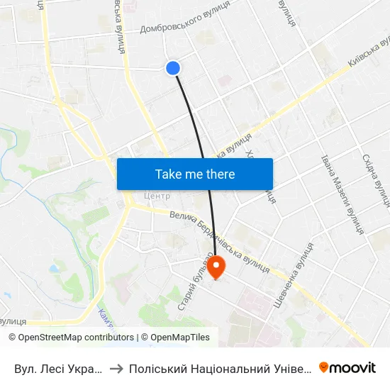 Вул. Лесі Українки to Поліський Національний Університет map