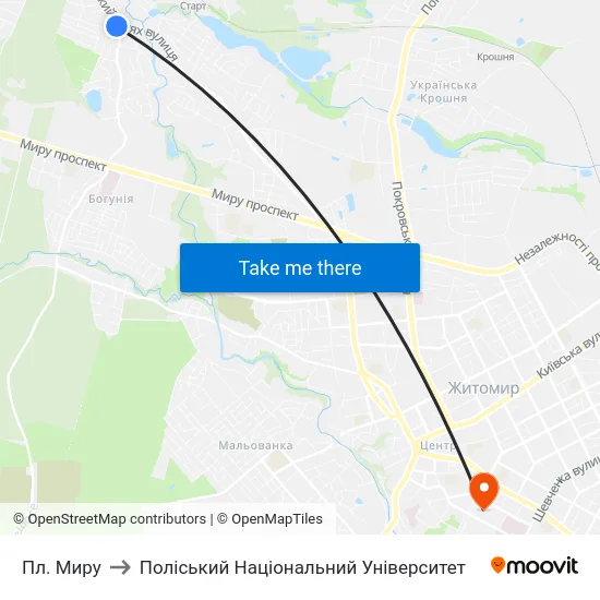 Пл. Миру to Поліський Національний Університет map
